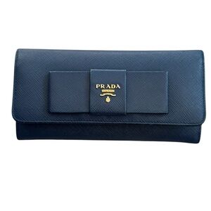 Prada Saffiano Blue Ribbon Long
Flap Wallet W/ Box & Card